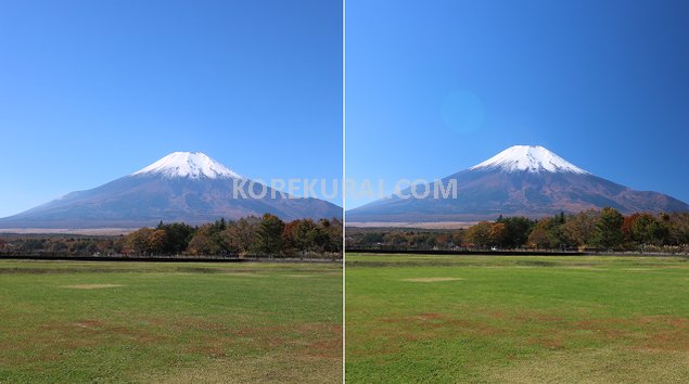 C-PLフィルター 日差しが左、富士山の写真の違い
