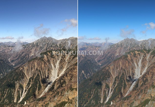 C-PLフィルター 穂高岳山頂の写真の違い