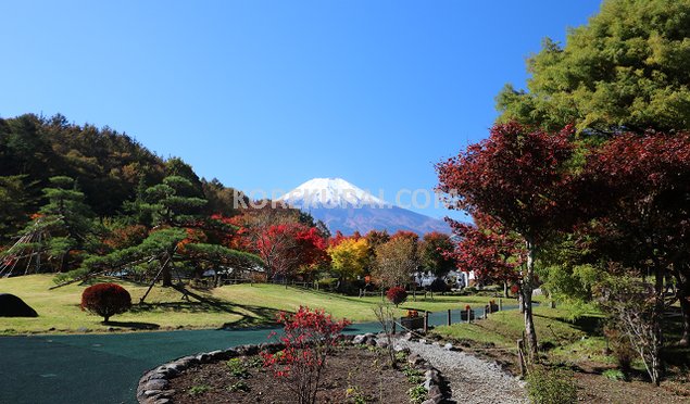 花の都公園 三連大水車 富士山