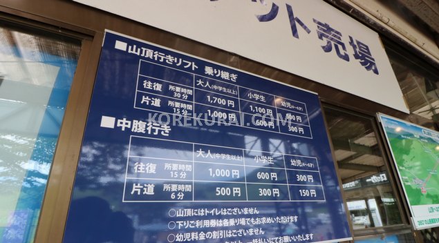 車山高原展望リフト料金